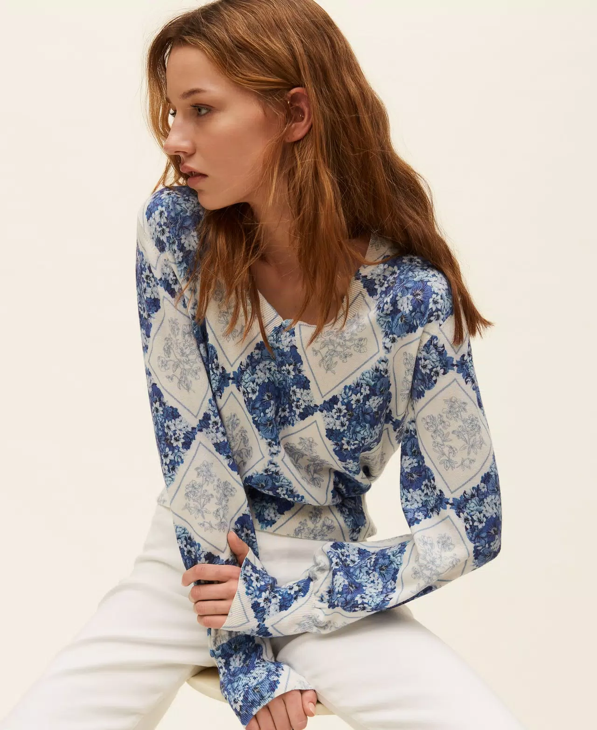 Blue Floral Print Blouse