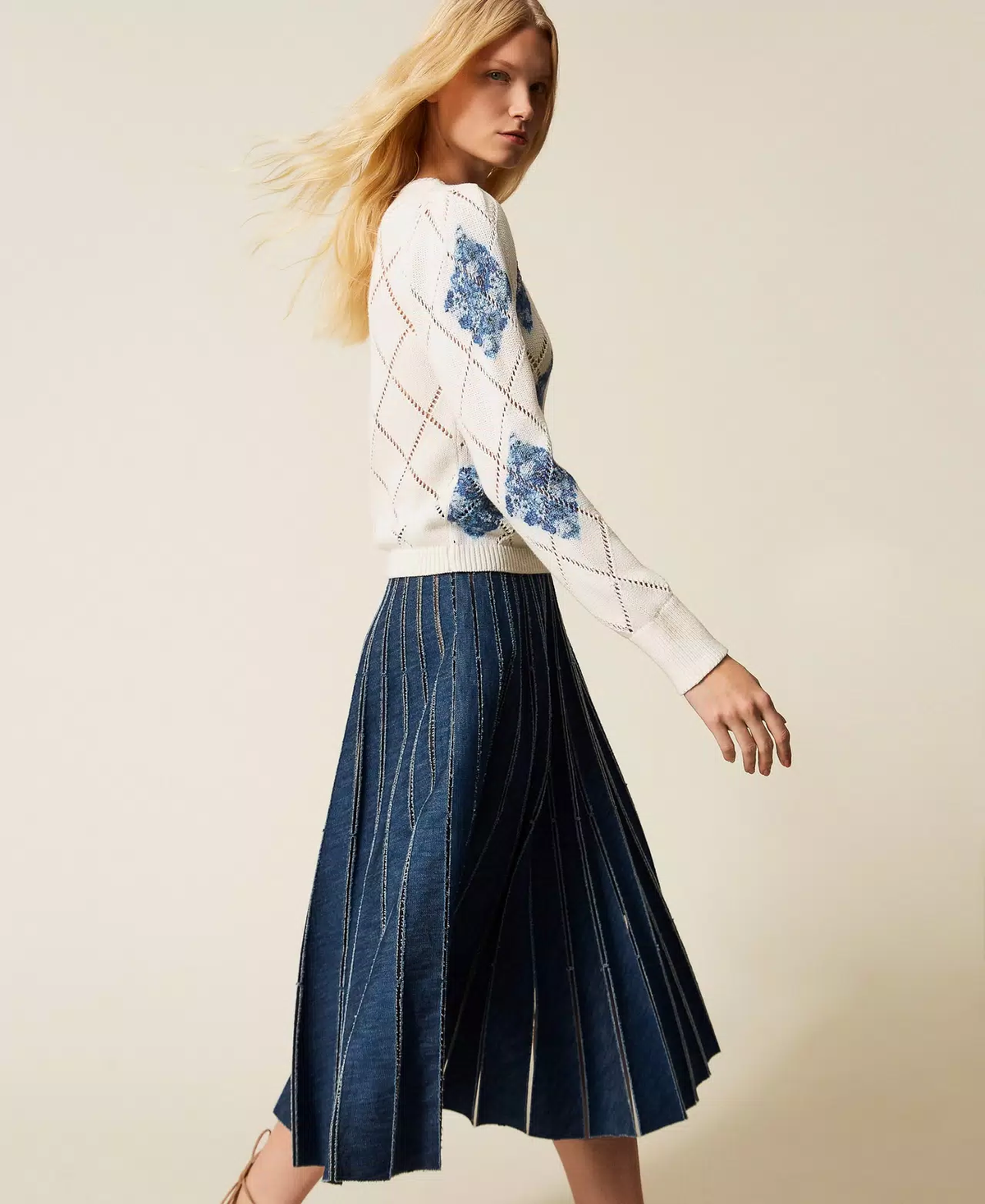 Pleated Denim Skirt
