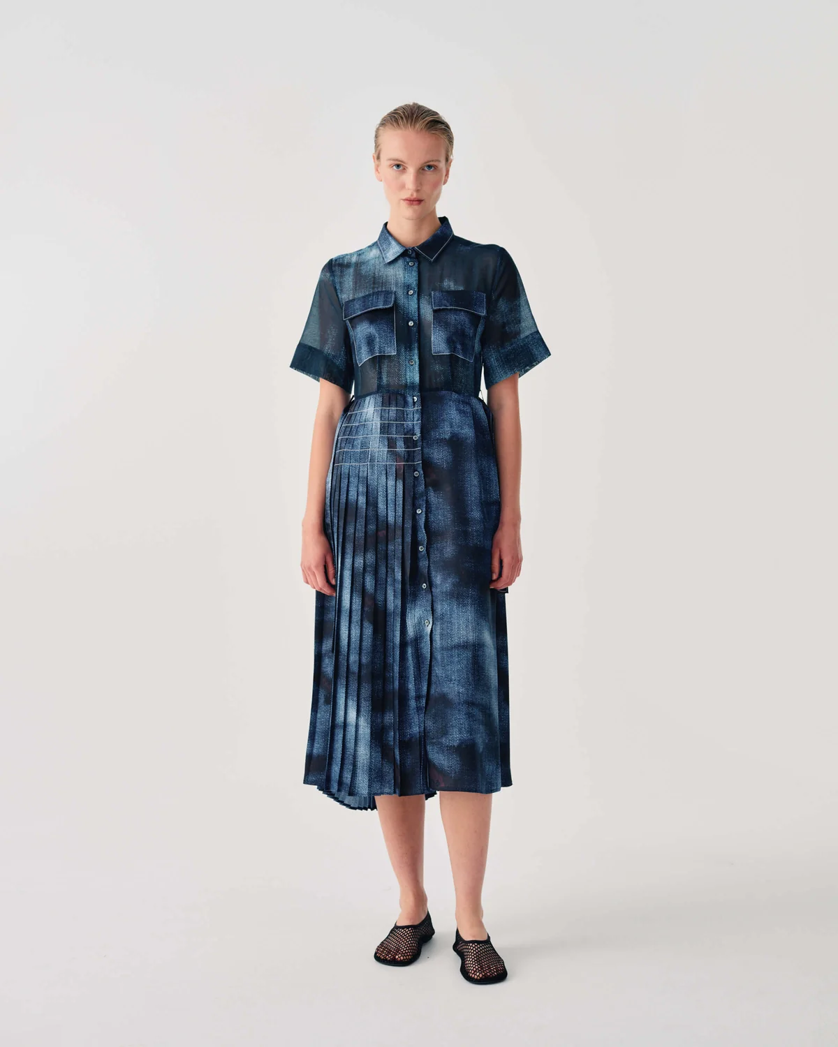Printed Pleated Shirt Dress